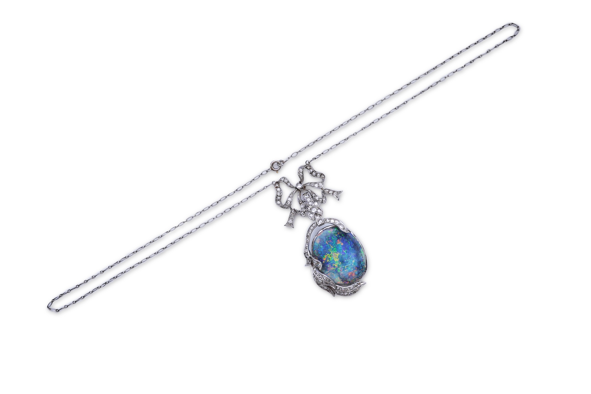An impressive Belle Epoque black opal and diamond pendant, early 20th century